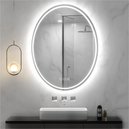 Oval led bathroom mirror - bathroom, with